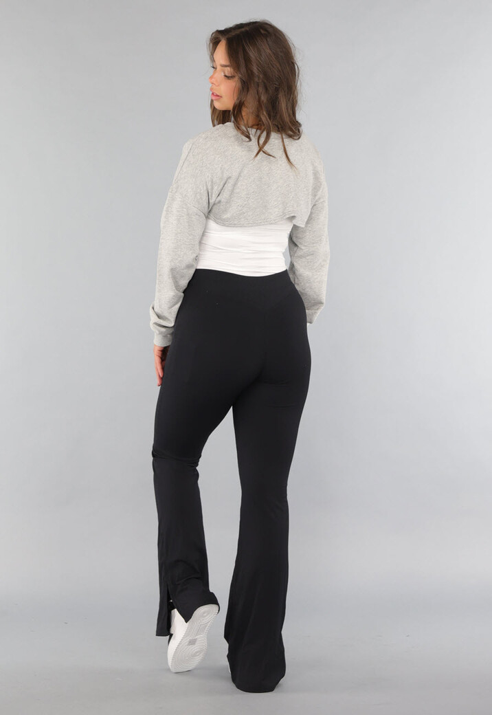 Grijze Cropped Trui met Overslag Look