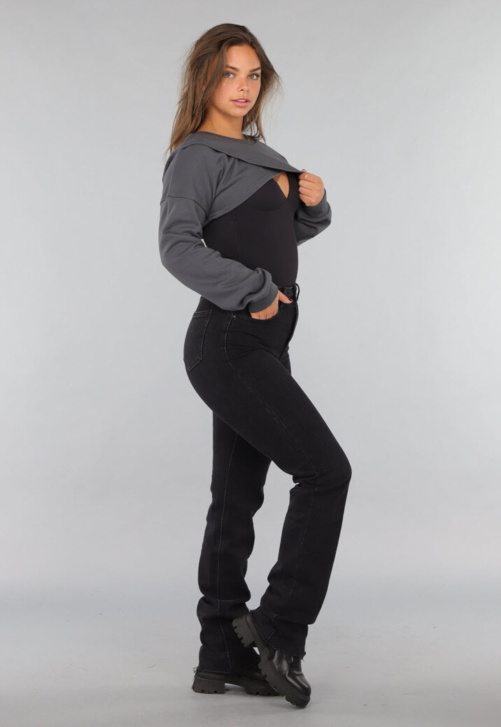 Donkergrijze Korte Sweater met Overslag