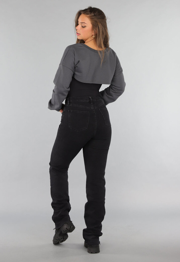 Donkergrijze Korte Sweater met Overslag