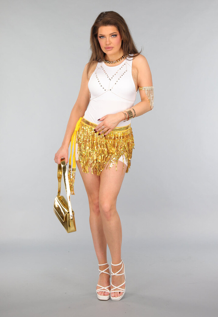 Goud Glitter Omslag Rokje met Pailletten Fringe