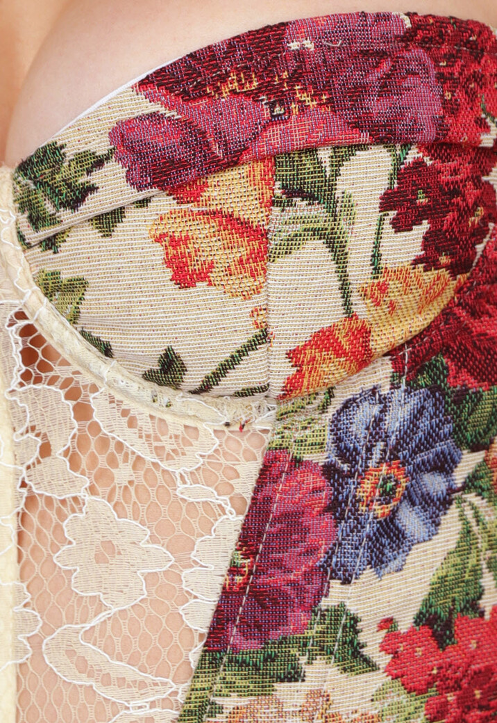 Kanten Korset Top met Bloemen en Semi Lange Mouwen