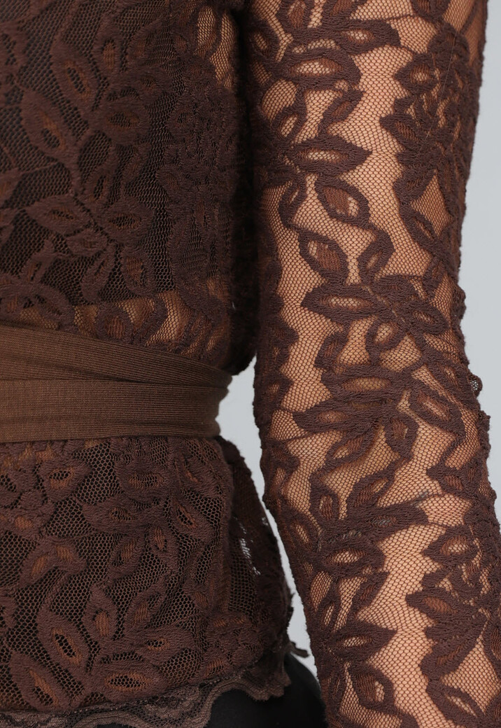 Bruine Kanten Omslag Top met Lange Mouwen