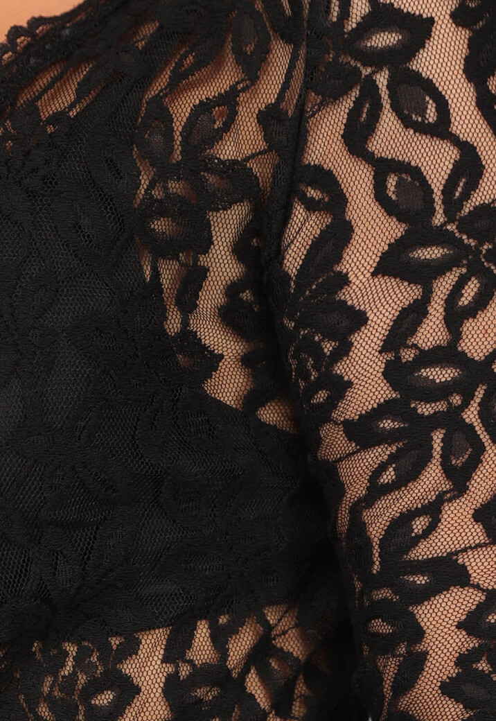 Kanten Doorschijnende Omslag Top in Zwart