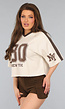 Beige Baseball Shirt met Bruine Details