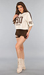Beige Baseball Shirt met Bruine Details