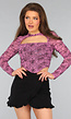 Mesh Roze Korset Top met Velvet Bloemen