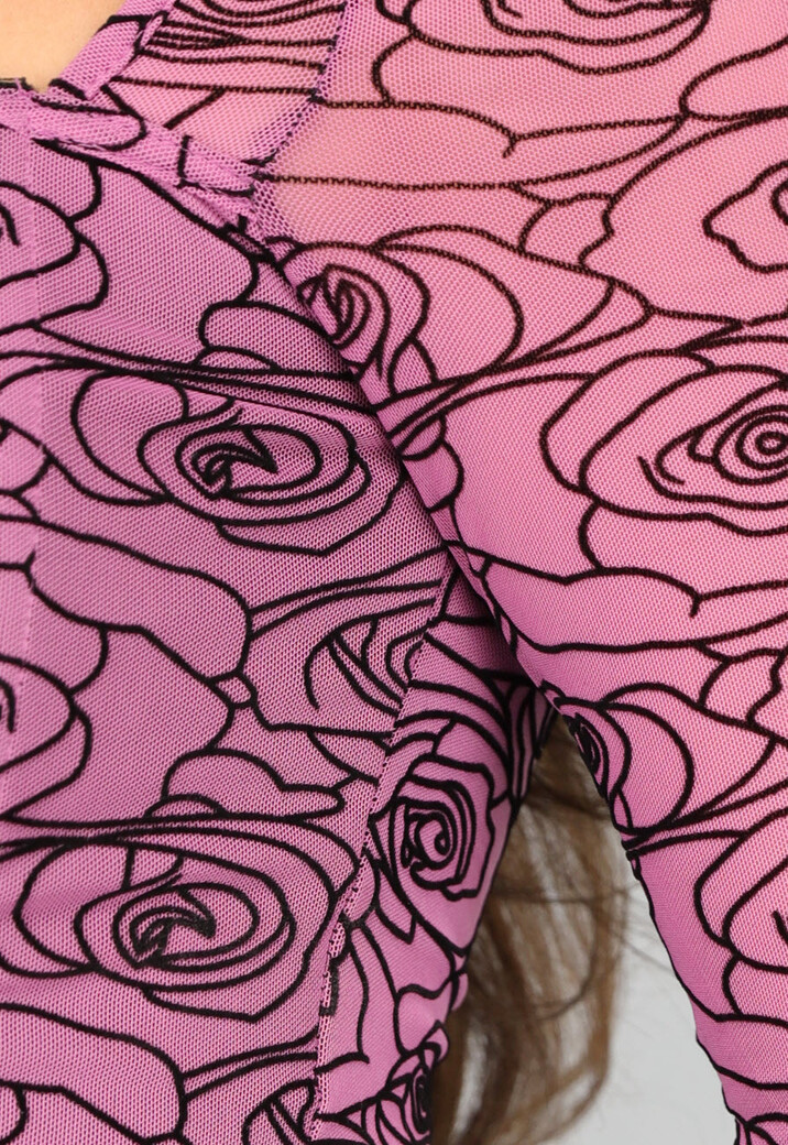 Mesh Roze Korset Top met Velvet Bloemen