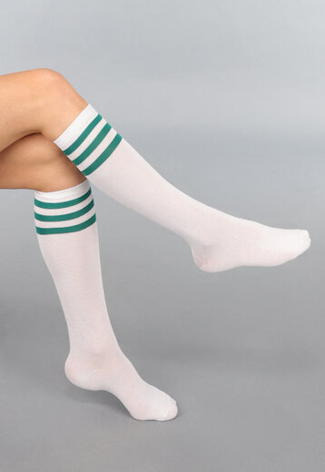 Witte Kniekousen met Groene Strepen