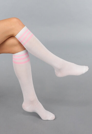 Wit/lichtroze Gestreepte Kniekousen