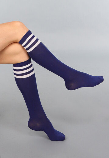 Navy Sportsokken met Witte Strepen