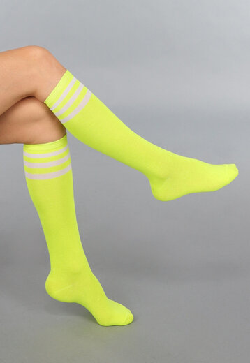 Neon Gele Sokken met Witte Strepen