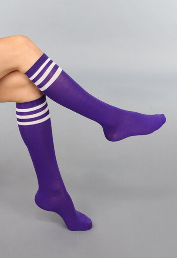 Donkerpaarse Sokken met Witte Strepen