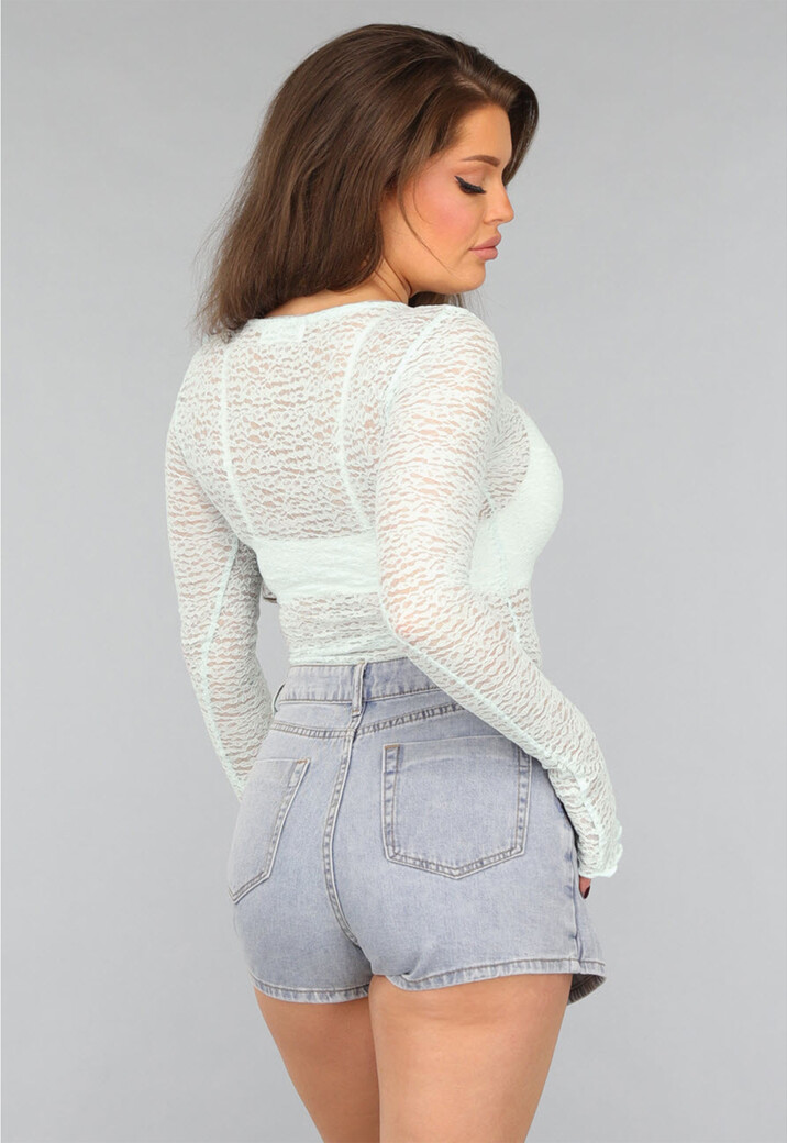 See Through Lichtblauwe Kanten Longsleeve Top