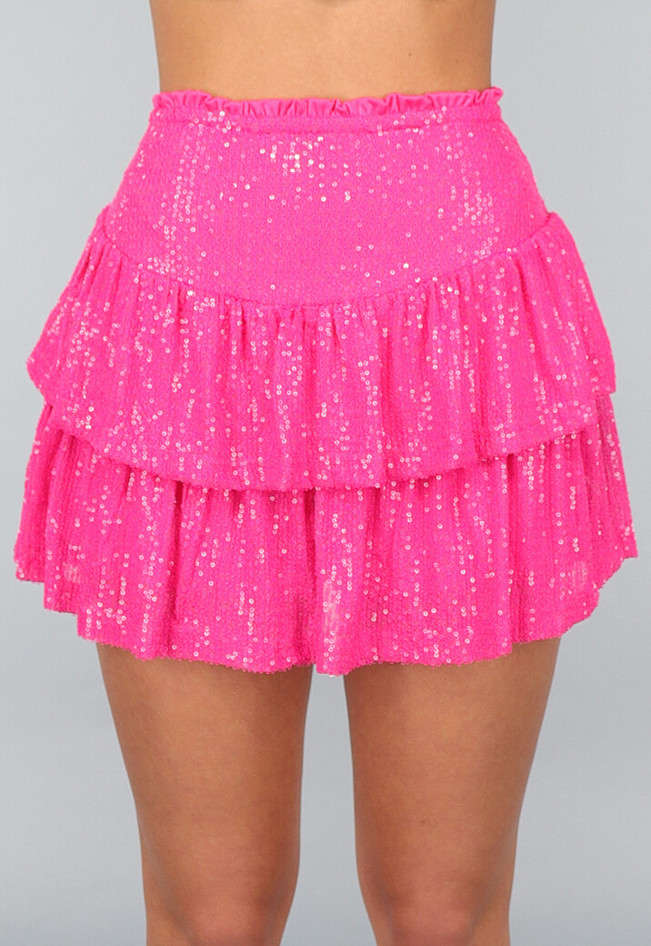 Roze Geplooide Pailletten Skort