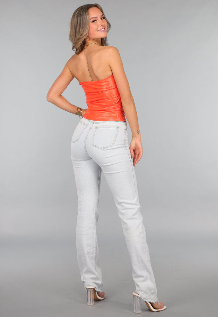 Strapless Oranje Vegan Leren Top