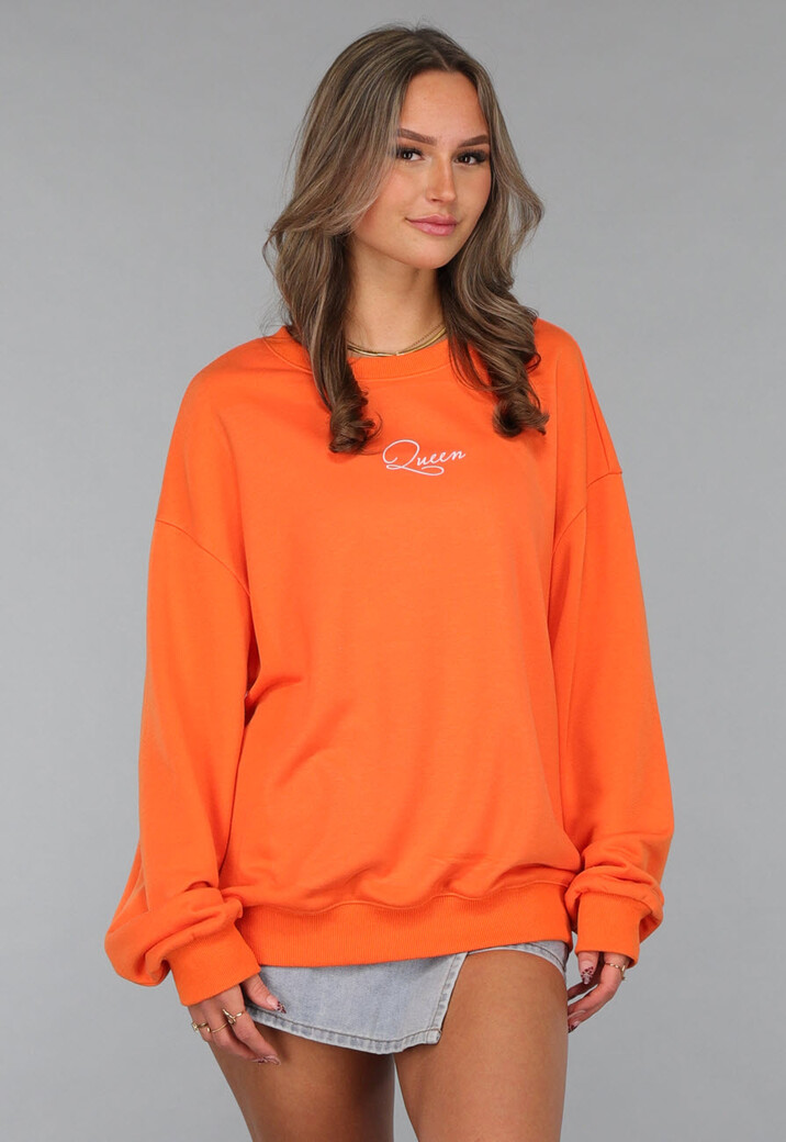 Oranje Koningsdag Sweater Dames met Queen Bae Print