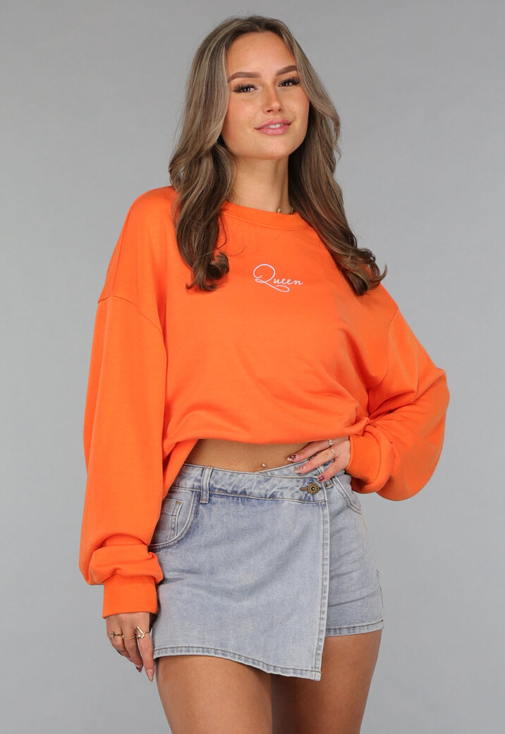 Oranje Koningsdag Sweater Dames met Queen Bae Print