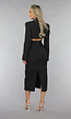 Zwarte Cut Out Midi Jurk met Blazer Look
