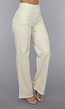 Beige Straight Leg Jeans met Pin Stripe Print en Hoge Taille
