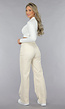 Beige Straight Leg Jeans met Pin Stripe Print en Hoge Taille