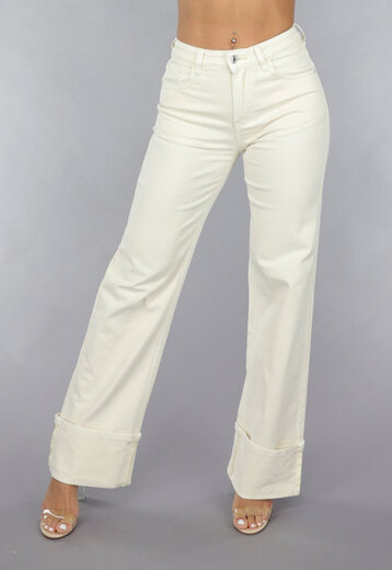 Redial Jeans  Beige Straight Leg Jeans met Omgeslagen Pijpen