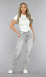 Grijze Mid Waist Omgeslagen Straight Leg Jeans