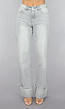 Grijze Mid Waist Omgeslagen Straight Leg Jeans