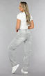 Grijze Mid Waist Omgeslagen Straight Leg Jeans