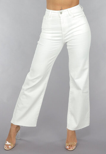 High Waist Straight Leg Witte Petite Jeans