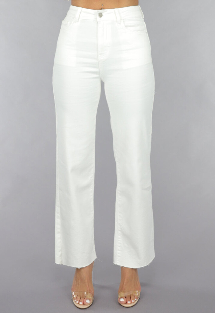 High Waist Straight Leg Witte Petite Jeans