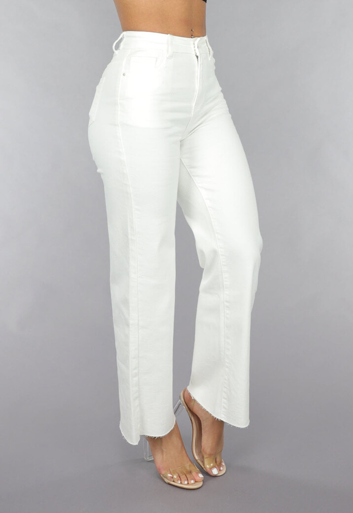 High Waist Straight Leg Witte Petite Jeans
