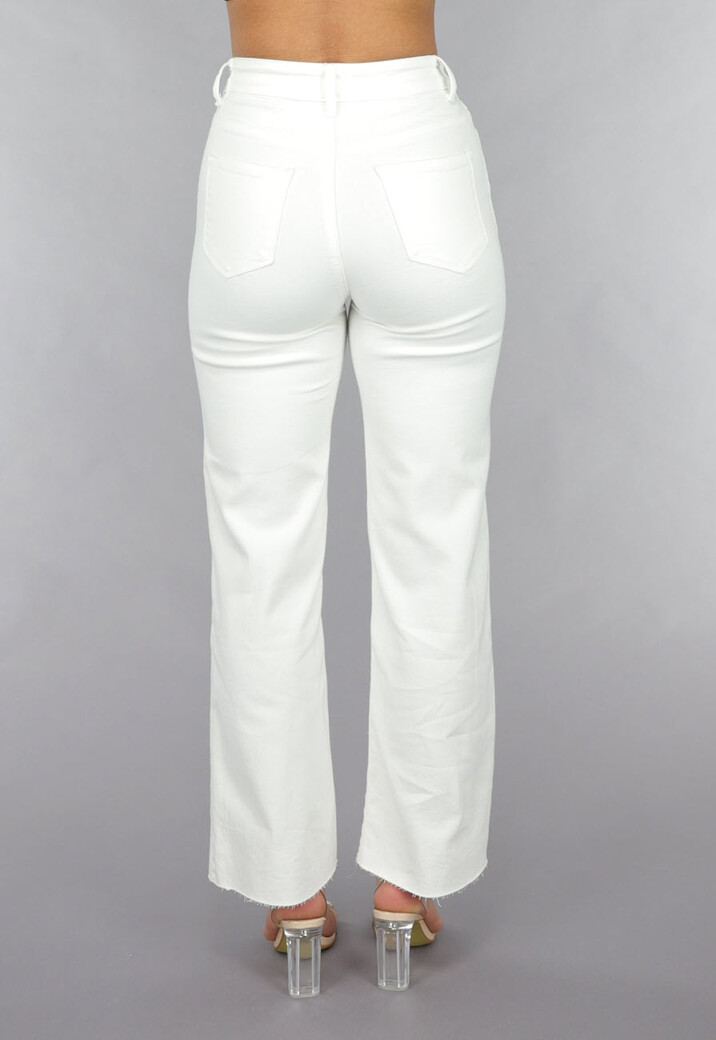 High Waist Straight Leg Witte Petite Jeans