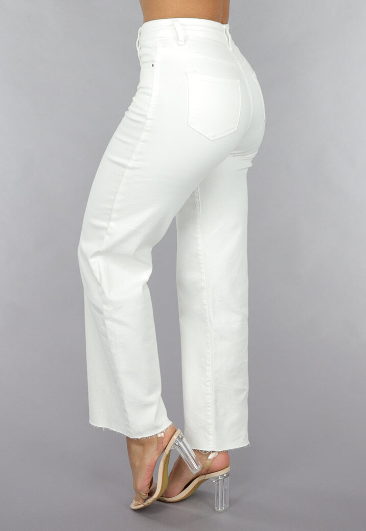 High Waist Straight Leg Witte Petite Jeans