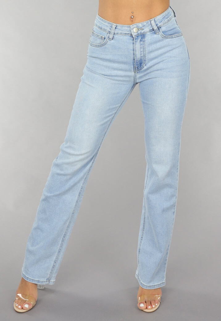 Lichtblauwe Mid Waist Straight Leg Jeans