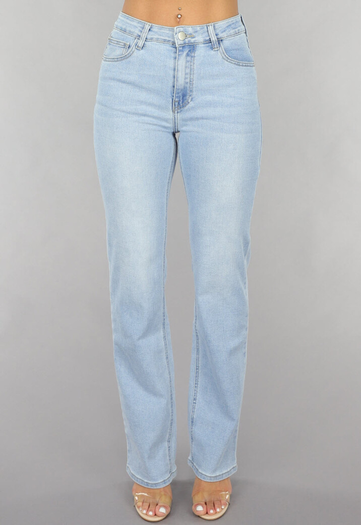 Lichtblauwe Mid Waist Straight Leg Jeans