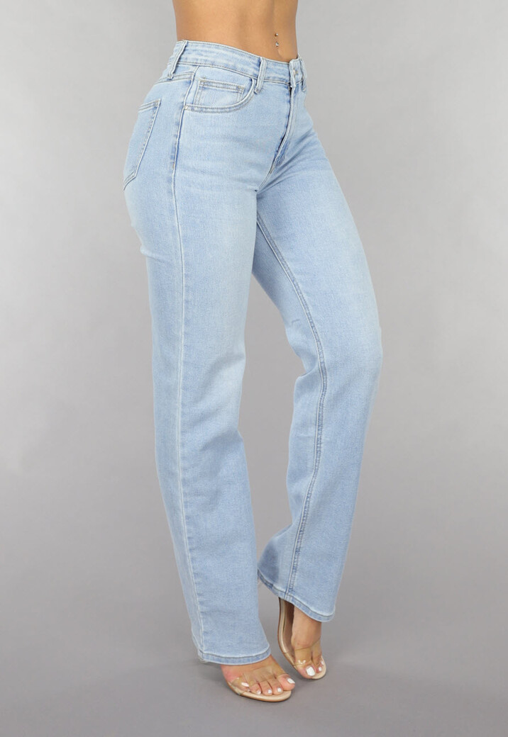 Lichtblauwe Mid Waist Straight Leg Jeans