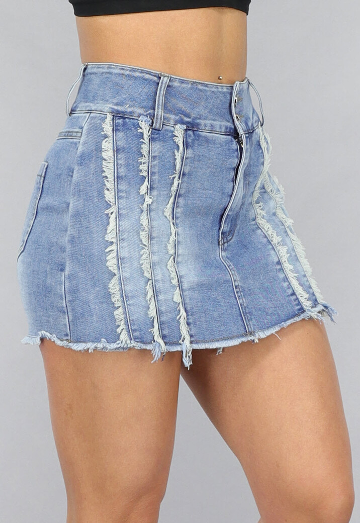 Denim Skort met Naden en Rafels