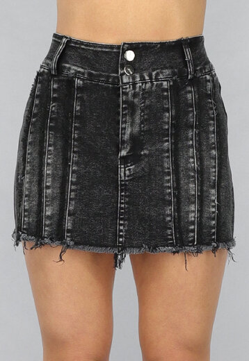 OP=OP! Antraciet Denim Skort met Lichte Rafels