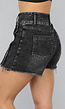 Antraciet Denim Skort met Lichte Rafels