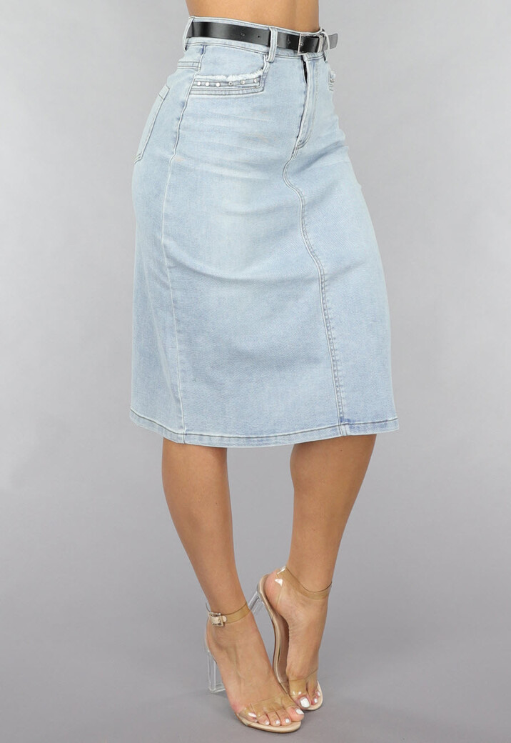 Midi Denim Rok met Studs en Riempje