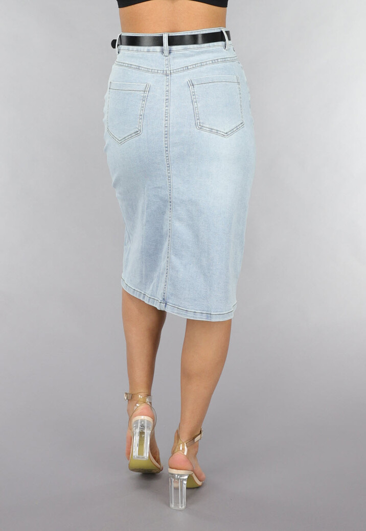 Midi Denim Rok met Studs en Riempje