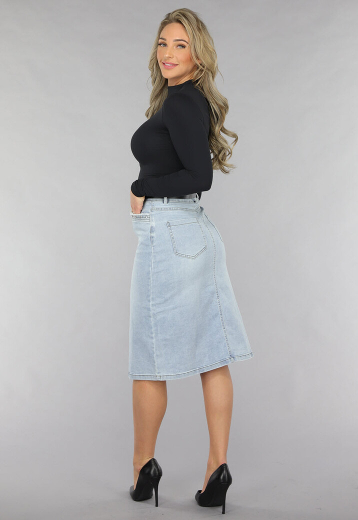 Midi Denim Rok met Studs en Riempje
