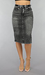 Antraciet Denim Midi Rok met Riempje