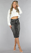 Antraciet Denim Midi Rok met Riempje