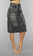 Antraciet Denim Midi Rok met Riempje