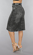 Antraciet Denim Midi Rok met Riempje