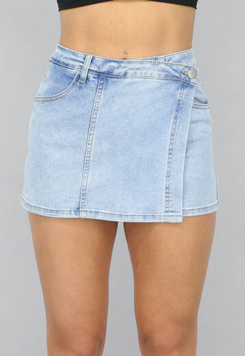 Redial Jeans  Lichtblauwe Denim Overslag Skort