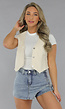 Beige Pin Stripe Print Gilet Top met Knopen
