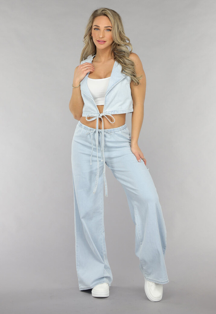 Denim Wikkel Top met Strikdetail