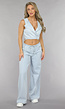 Denim Wikkel Top met Strikdetail